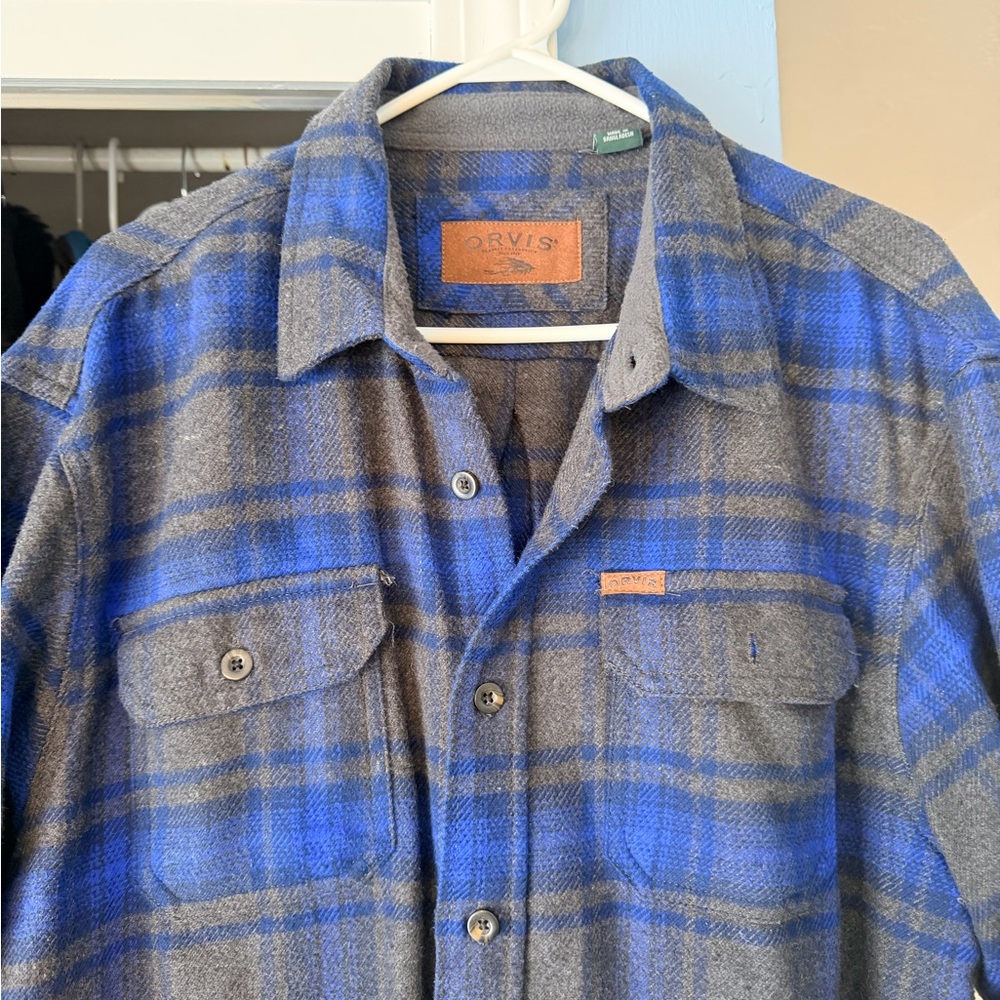 Orvis Blue and Gray plaid flannel Shirt xxl